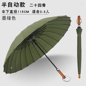 Şemsiyeler 24 Kemik Otomatik Ahşap Sap düz kutuplu güneşli şemsiye golf erkekler ve kadınlar yağmur fırtınası dirençli uzun