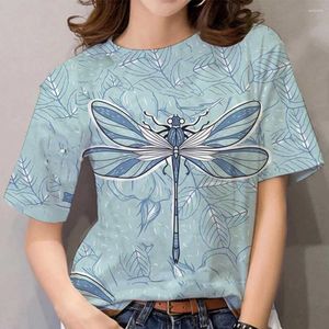 Camiseta masculina camiseta de verão feminino 3d Dragonfly Imprimindo moda camiseta 2023 Harajuku Camisa de animais curta Manga curta Camiseta