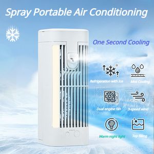 Diğer Ev Bahçesi Taşınabilir Klima Şarj Edilebilir Mini Sprey Hava Soğutucu Ev Soğutma Buz Mist Elektrik Fan Klima Fanları 230821