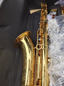High quality golden B-flat professional tenor saxophone brass gold plated deep engraving fine pattern Tenor sax jazz instrument