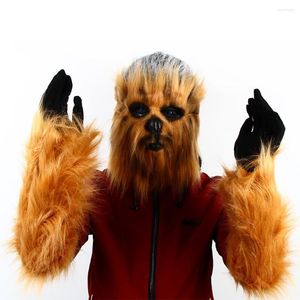 Parti Malzemeleri Chewbacca cosplay giyim kafası kapak chewie peluş hayvan lateks maskesi cadılar bayramı tiyatro sahne kostüm aksesuarları