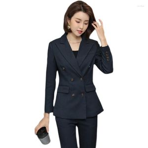 Kadınlar iki parçalı pantolon moda gri lacivert blazer ceket ve pantolon takım elbise pantolonlar kadın kadın ofis bayanlar iş formal 2 set