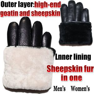 Five Fingers Gloves Deerskin Pattern Male Leather Gloves Sheepskin-fur in one Gloves Female Goatskin Sheep Fur Wool Gloves Winter Thickening Warm 230822