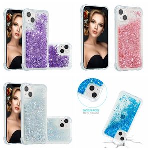 İPhone 15 için şok geçirmez sıvı yumuşak TPU kılıfları 14 Pro Max 13 12 13 Mini iPhone15 11 Xr XS 8 7 6 5 Quicksand Bling Glitter Sparkle Yüzen Geri Kapak Kız Telefon Kaplamaları