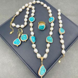 Серьги ожерелья устанавливают барочную пресноводную жемчужную бирюзовую рудовую изысканную изящную чудо