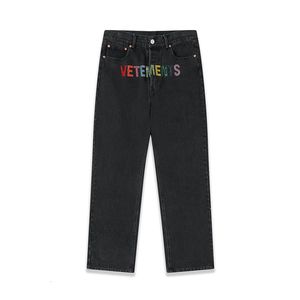 Vetements erkek kot pantolon gerçek s yüksek kaliteli erkek kadınlar hayatta kaldım tasarımcısı kot pantolon işlemeli mektuplu gündelik düz bacak pantolon 263