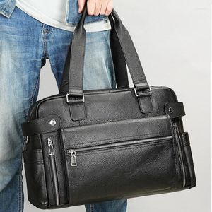 Evrak çantaları gerçek deri erkek çanta iş ev çantası bilgisayar çanta gezisi gidip gelmek Cowhide seyahat adam omuz