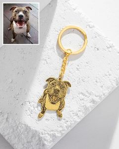 Клавичные коррекции персонализированные домашние PO Po -Chchain Custom Cat Dog Portrait Keyring Engraved Имя на заднем мемориальном подарке для любителей домашних животных 230823