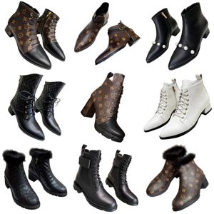 Bot klasik kadın ayak bileği botları lüks mektup yarım botlar eski çiçek martin botlar gerçek deri tıknaz topuk moda botları dantel yukarı yan fermuarlı şövalye botlar