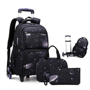 Backpacks Okul çantası tekerlekler ile haddeleme sırt çantası tekerlekli öğrenciler çocuklar için tramvay çantaları öğle yemeği kutusu ile seyahat bagajı 230823