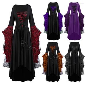 Sıradan Elbiseler Cadılar Bayramı Kostümleri Kadınlar için artı Gotik Vintage Elbise Kafatası Dantel Çan Sleeve Seksi Vampir Hayalet Gelin Cosplay