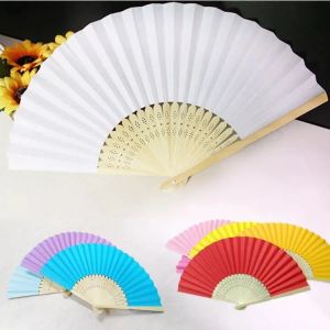 Wedding Favors Gifts Elegant Solid Candy Color Silk Bamboo Fan Cloth Wedding Hand Folding FansDHL ZZ