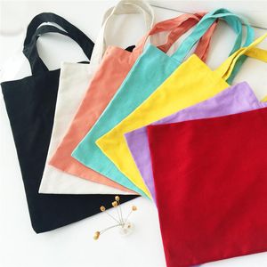 Alışveriş çantaları düz renkli boş tuval omuz çantası kadınlar için toptan yeniden kullanılabilir alışveriş totes bakkal