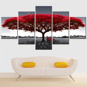 Картины природа 5 штук холст искусство настенный декор картины абстрактно красное дерево закат картинка модульное украшение дома Пятника PO рамка 230823