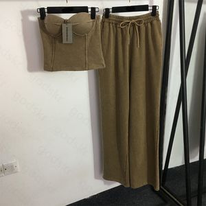 Seksi kadınlar askısız üstler pantolon moda zarif üstler elastik bel pantolon geniş bacak pantolon denim üst pantolonlar set