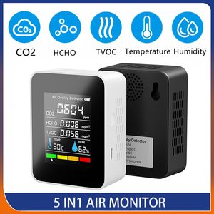 Carbon Analyzers 5 In1 Air Quality Monitor CO2 Meter Portable Carbon Dioxide Detector Temperature and Humidity TVOC HCHO CO2 Sensor Analyzer 230823