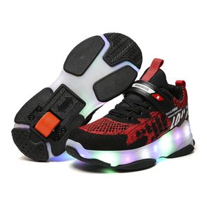 Кроссовки usb chargable светодиодные детские туфли для обуви для дыхания мальчики для мальчиков модные спортивные детские роликовые коньки размером 29 40 230823