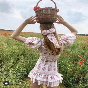 Boho Loveshackfancy Sonbahar Elbise Beige Kısa Kollu Ruffles İnce Tatil Ins Blogcular Özel İlgi Mini Elbise Kadınlar295T