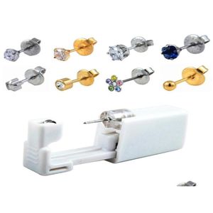 Stud 24 PCSBOX Ağda Yok Kulak Piercing Kiti Tek Kullanımlık Güvenli Steril Burun Tabancası Piercer Aracı Küpe Mücevherleri18711461 Damla Teslimat Je Dhqyn