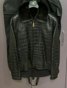 Mens Jackets Autumn and Winter Crocodile Leather Jacket Mink Fur Business Casual Leather Clothing