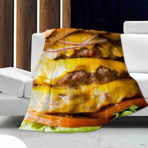 Decken kreative personalisierte Hamburger Pizza Fleisch Futter Decke Weich gemütlich warmes Wurf Decken Plüschbettblattbettverbrennungssofa R230824