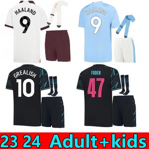 Yetişkin takım elbise haaland futbol forması 23 24 Grealish de Bruyne Phillips Mahrez Mans Cities Foden 2023 Futbol Gömlek Üniformaları Erkek Çocuk Kiti Alvarez Rodrigo Kazananlar Tops