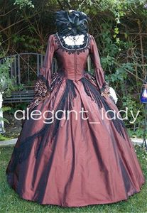 Maroon Vintage Victoria Masquerade Gece Elbise Dantel Püskül Leke Uzun Kollu Kadın Gotik Korse Prom Kıyafet