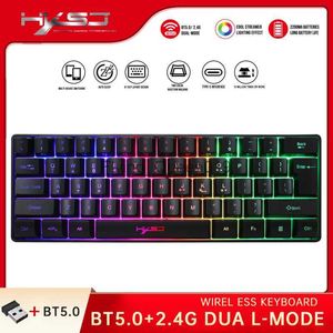 HXSJ Gaming Keyboard 61 клавиши RGB Backlit 60% 60 Бизнес -клавиатура США Wiredless Bluetooth Mini Compact PC Gamer Mac PS4 HKD230812