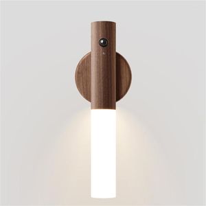 Gece Işıkları Hareket Sensörü Işık Mıknatıs Vücut Koridoru USB Şarj Edilebilir LED LAMP TAŞINABİLİR ADAVİYE AHŞAP Duvar Sconce Gece Işığı