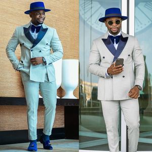 Wedding Men's Suits Designer Blue Peaked Lapeel Tuxedos