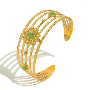 Bileklik Vahşi Ücretsiz Vintage 18K Altın Kaplama Paslanmaz Çelik Kadınlar Cazibe Yeşil Opal Estetik Lüks Takı