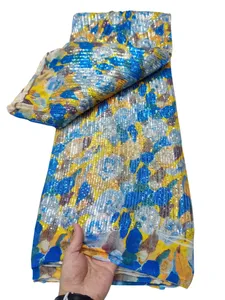Lantejoulas tecido de renda 5 jardas mulheres africanas vestidos de casamento costura artesanato têxtil noite banquete roupas dentelle jantar noiva vestuário 2023 alta qualidade YQ-7114