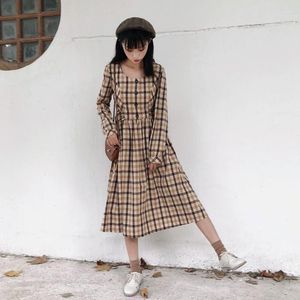 Sıradan Elbiseler İngiltere tarzı öğrenci tatlı lolita elbise vintage kafes o yaka yüksek bel uzun bel Victoria Kawaii kız gotik op cos