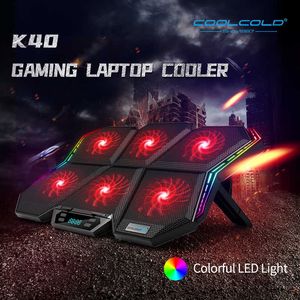 Coolcold Gaming RGB Ноутбук охладителя 12-17 дюймов светодиодного экрана охлаждающая поставка ноутбуков с шестью вентиляторами и 2 портами USB HKD230824