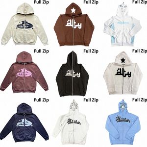 Y2K Erkek Hoodies Hip Hop Tam Fermuar Up Rhinestone Hoodie Erkekler Gotik Sokak Giyim Uzun Kollu Büyük Boy Anime Sweatshirt Punk Yıldız Mektup Baskı W98K#