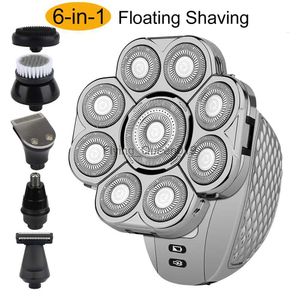 6In1 Men's Bald Head Electric Shaver 9 Blades Floating Heads Beard Nose Ear Hair Trimmer Clipper Facial Brush Rechargeable Razo HKD230825