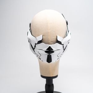 Parti Maskeleri Punk Mekanik Maske Kask Beyaz Siyah Samurai Maske Ninja Gotik Poz Personel Parti için Endüstriyel Fonksiyonel Rüzgar Cosplay 230824