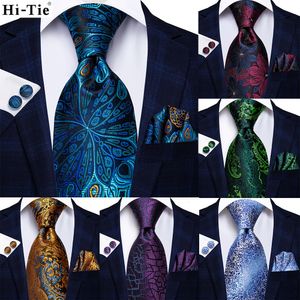 Boyun bağları merhaba kravat peacock mavi yenilik tasarımı ipek düğün kravat erkekler için hanky cufflinks hediye erkek kravat set iş partisi damla 230824