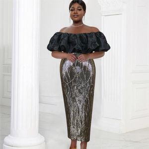 Etnik Giyim Afrikalı Kadınlar Elbise Seksi Çanta Boyun Sırtsız Maxi Moda Siyah Pullar Zarif Parti Akşam 2023 Sonbahar