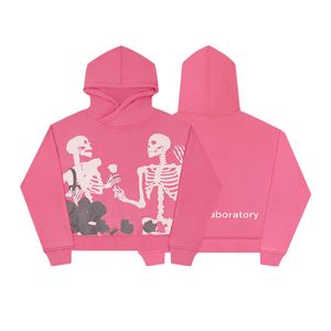 Erkek Hoodies Sweatshirts Moda Pembe Güllü Gül Kafatası Büyük Boyutlu Hoodie Kadınlar K Fashion Y2K Street Harajuku Gevşek Uzun Kollu Sweatshirt 230824