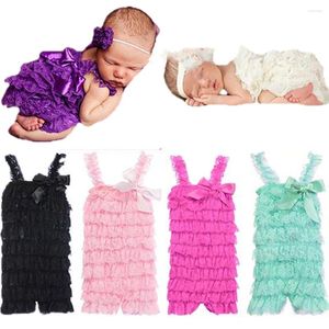 Tonpers kızların bebek romper bowknot dantel fırfır petti petti toddler sling tırmanış tulumu doğdu po pograph props