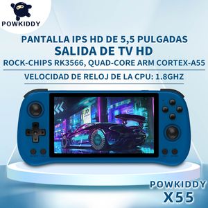 Портативные игровые игроки Powkiddy x55 5,5 дюйма 1280*720 Экран IPS RK3566 Руководитель консоли с открытым исходным кодом ретро-консоль детских подарков 230824