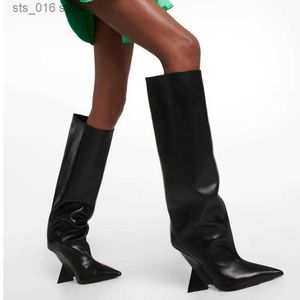 Boots 2023 Новый европейский и американский женский колено Boots Boots Модные формовые высокие каблуки женские ботинки с большими рукавами T230824