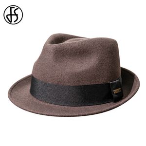 Wide Brim Hats Bucket FS Men' en Panama Fedoras Church Brown Jazz Fashion Black Wool Felt Fedora Formal Small Top Cap Equestrian Hat 2023 230825
