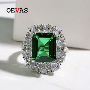 Alyanslar Oevas 100% 925 STRING Gümüş 9*11mm Emerald Yüksek Karbon Elmas Yüzükler Kadınlar İçin Köpüklü Düğün Partisi Güzel Takı Toptan 230824