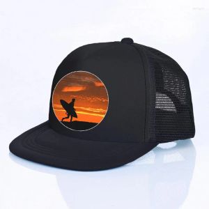 Шаровые шапки Let's Go Surfing Snapback Cap Sunset Surfer Surfer под пальмами сетки бейсбольные шляпы для серфинга в кокосовом черепе рука пляж YF148