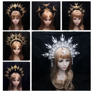 El yapımı lolita kafa bandı Golden Mary Apollo Sun Halo Angel Tanrıça Gotik Taç Goth Başlık Dilgi Gelin Fotoğraf Çekimi