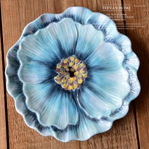 Kabartmalı Mavi Çiçek Seramik Kase Yemek Tabağı Tereyar Meyve Salata Tabakları Erişte Yemek Masa Mutfak Yemek Takımı