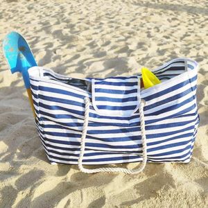Alışveriş Çantaları 2023 Yaz Saz Kapasiteli Plaj Çantası Mavi ve Beyaz Çizgili Çanta