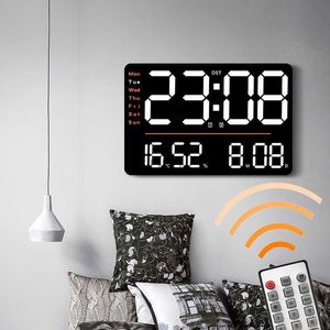 LED Large Digital Wall Clock Remote Control Temperature Date Week Display Adjustable Brightness Modern Living Room Alarms Clocks HKD230825 HKD230825